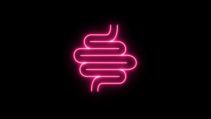 glowing digestive tract icon. Intestines Structure Neon Sign. Illustration of Medical Human Health Objects.