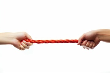 Red tug of war isolated on white background. Motivation power string rope. Generate Ai - obrazy, fototapety, plakaty