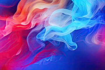 abstract background of blue and red smoke in the shape of a wave, illustration Dramatic smoke and...