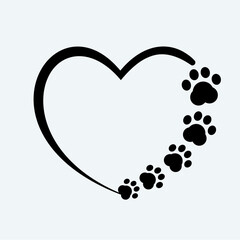 Animal love symbol paw print with heart, isolated vector