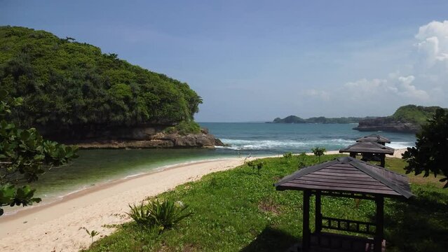 Take off at the edge of Tanjung Penyu Mas Beach which is very clean with clear water, Malang, East Java, Indonesia
