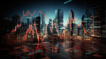 Stock market crash background design. Financial data analyze. Red bar graph diagrams. - obrazy, fototapety, plakaty