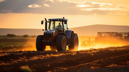 Obraz premium Cultivating Futures - A Farmer at Work with His Tractor Machine. Generative AI