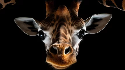 Foto op Canvas Mom And Baby Giraffe black background. © Zahid