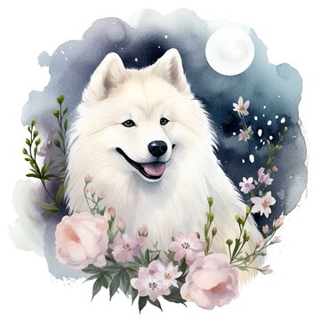 samoyed dog watercolor generative ai