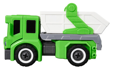 Toy car garbage truck isolated on a transparent background.