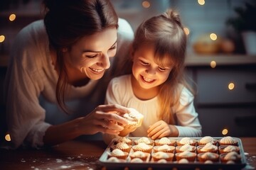 A mother and daughter enjoying a sweet treat together created with Generative AI technology