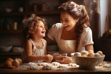 A joyful mother-daughter baking session created with Generative AI technology