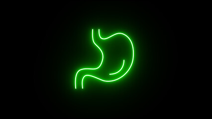 Stomach neon sign, modern glowing banner design, colorful modern design trends on black background. Stomach icon. Stomach glowing Sign.