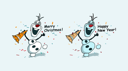 vector design of a snowman character celebrating Christmas and New Year