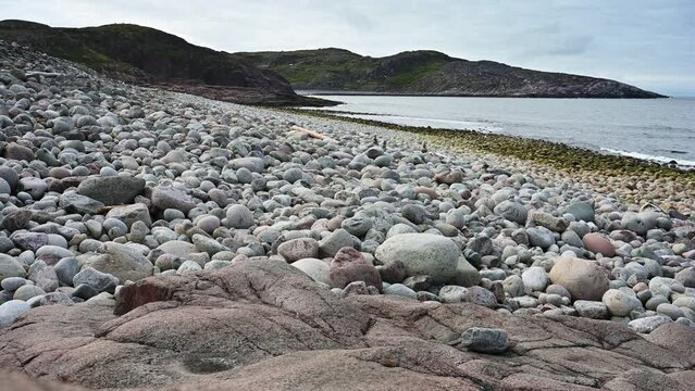 View of the Barents Sea coast near the village of Teriberka beyond the Arctic Circle in northern Russia
