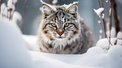 Snowy Stalker: Wild Cat in a Winter Wonderland
