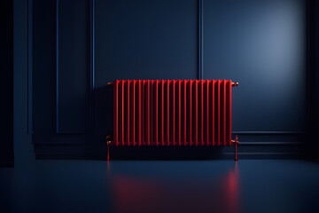 minimalistic red radiator on a dark blue luxury background