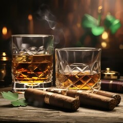 Glass of scotch whiskey with ice cubes, bottle and copper bar accessories   Glass, scotch whiskey, ice cubes, bottle, copper, bar accessories, drink, alcohol, beverage, whisky, liquor, barware, bar to