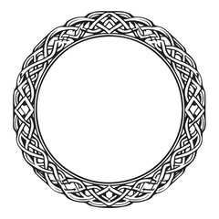 Round Celtic frame. Black pattern, isolated vector on white background. Border