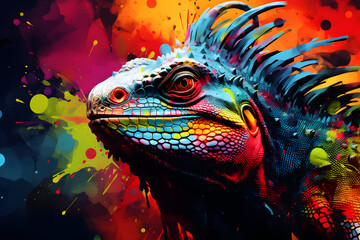 Obraz premium Colorful iguana on a black background