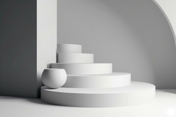 3D-rendered podium for product presentation in minimalist setting with geometric shape. Generative AI