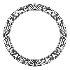 Round Celtic frame. Black pattern, isolated vector on white background. Border