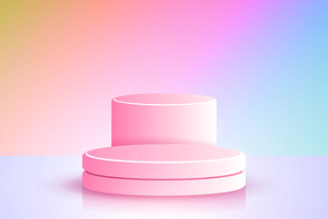 Triple 3D pink stage podium for product display
