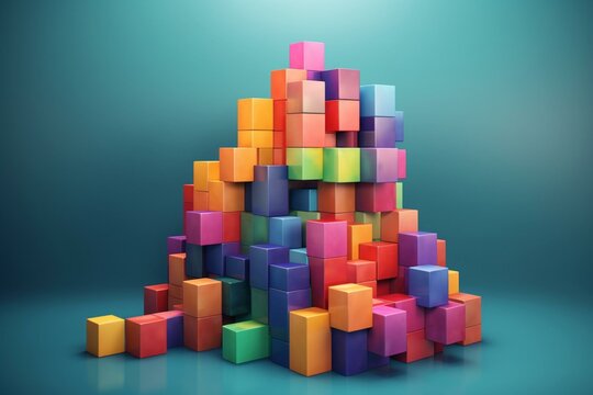 Conceptual image of tetris blocks representing building and problem solving. Generative AI