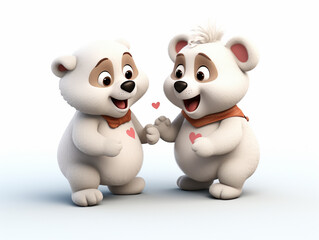 Two 3D Cartoon Bears in Love on a Solid Background