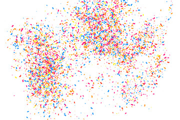 Colorful Explosion Of Confetti. Grainy Abstract Multicolored Texture Isolated On White Background. Flat Design Element. Vector illustration.