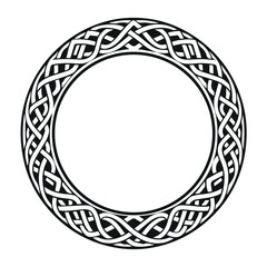 Round Celtic frame. Black pattern, isolated vector on white background. Border