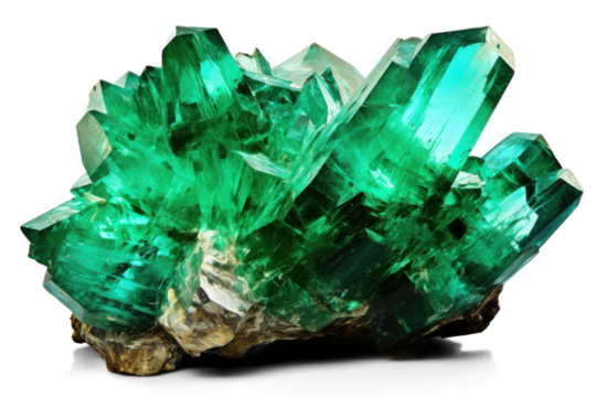 emerald is gemstone, png file of isolate precious stone with shadow on transparent background