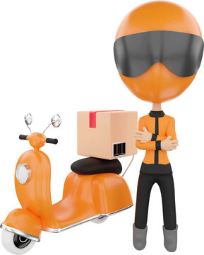 postman with scooter and box 3D render
