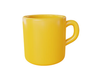 3d yellow ceramic cup for tea or coffee icon. Cartoon style. Stock vector illustration on isolated background.