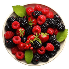 blackberry and raspberry on a plate isolated