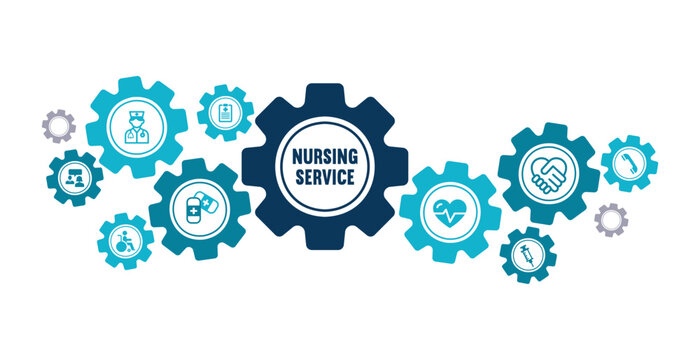 Banner Nursing service vector illustration symbol with the icon of support, care, help, affection, advice and supply