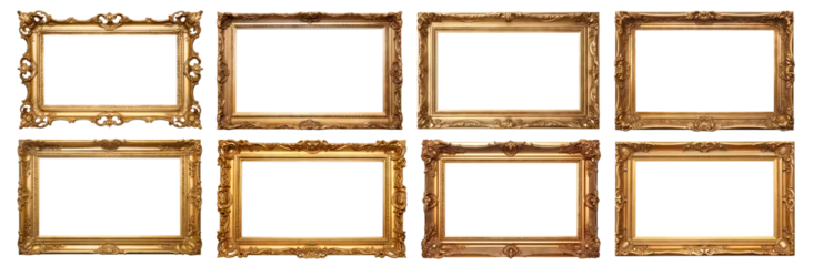 Fotobehang Set of antique golden rectangular picture frames, cut out © Yeti Studio