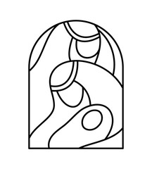 Baby Jesus with Mary and Joseph. Christmas Vector Christian icon religious Nativity Scene of Logo illustration sketch. Doodle hand drawn with black lines isolated on white background