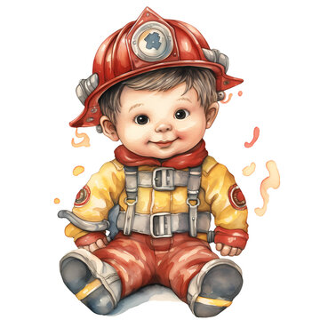 Watercolor Cute Firefighter Clipart Illustration