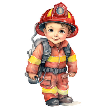 Watercolor Cute Firefighter Clipart Illustration