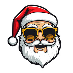 Merry Christmas and Happy New year retro cartoon character. Groovy vintage hippie Santa Claus. Retro 70s style sticker on transparent png background