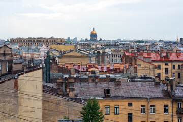 Fototapeta premium top view of the city roofs in the historical center of Saint Petersburg
