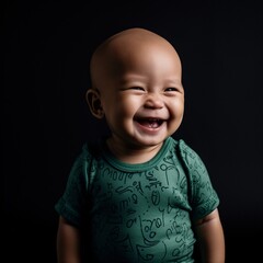 Smiling Newborn Wearing Green Short-Sleeve Bodysuit, Happy Baby, generative AI