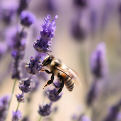 A bee pollinating a lavender bush.