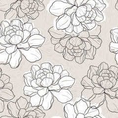 Seamless fashion floral pattern with online flowers. Vector monochrome botanical texture for fabric, textile, wallpaper. Vector illustration