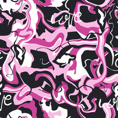 Seamless abstract pattern with fluid colorful waves. Love lettering. Vector artistic texture