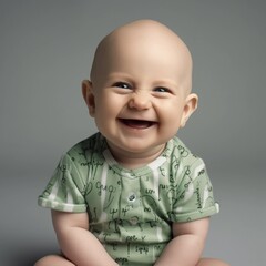 Smiling Newborn Wearing Green Short-Sleeve Bodysuit, Happy Baby, generative AI