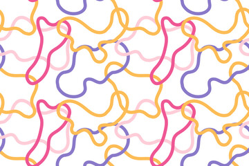 Squiggle cute naive seamless pattern. Creative bright scribble abstract style. Colored background illustration for celebration. Simple hand drawn wallpaper print.