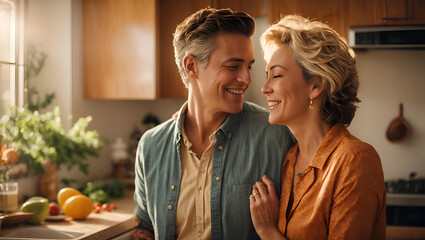 Mature Couple Shares Moments of Happiness in the Kitchen
