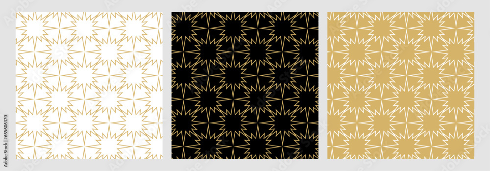 Poster starry background patterns seamless set for merry christmas and happy new year season. star and flow