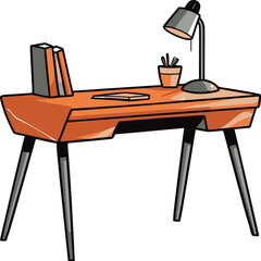 A sleek, minimalistic vector image featuring a comic-style writing desk with simple, flat colors, perfect for adding a touch of creativity to any space.
