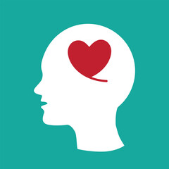 Love Heart Think vector pictogram. Style flat graphic symbol