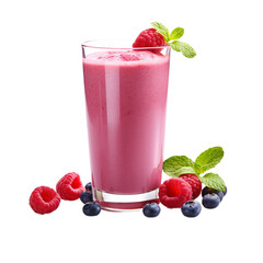 glass of fresh berry smoothie with berry isolated on white background, ai generated
