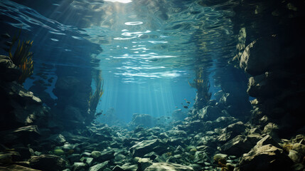 Fototapeta na wymiar Sunlit Serenity: Underwater Ocean View. Generative AI